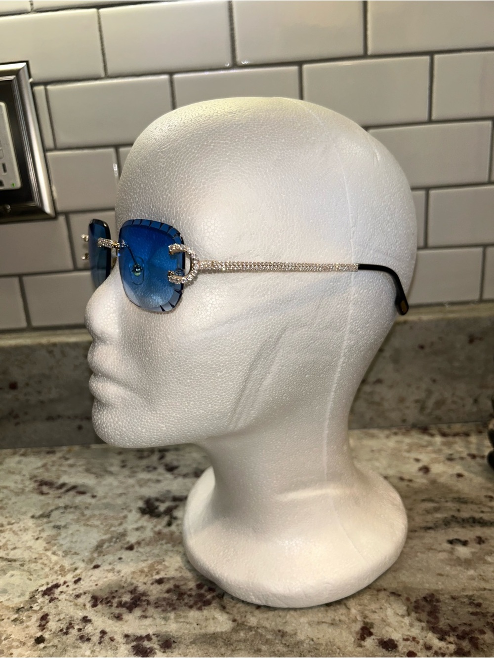 Others Follow Blue Rimless Sunglasses with Rhinestone Accents - Picture 3 of 3
